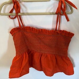 FREE PEOPLE ORANGE AND WHITE STRIPPED CROP TOP